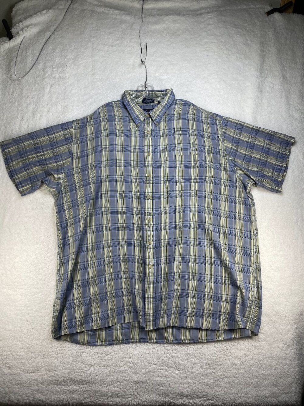 HB Shirt Men's 3XL Blue Green Plaid Wrinkle Free Square Cut Harbor Bay